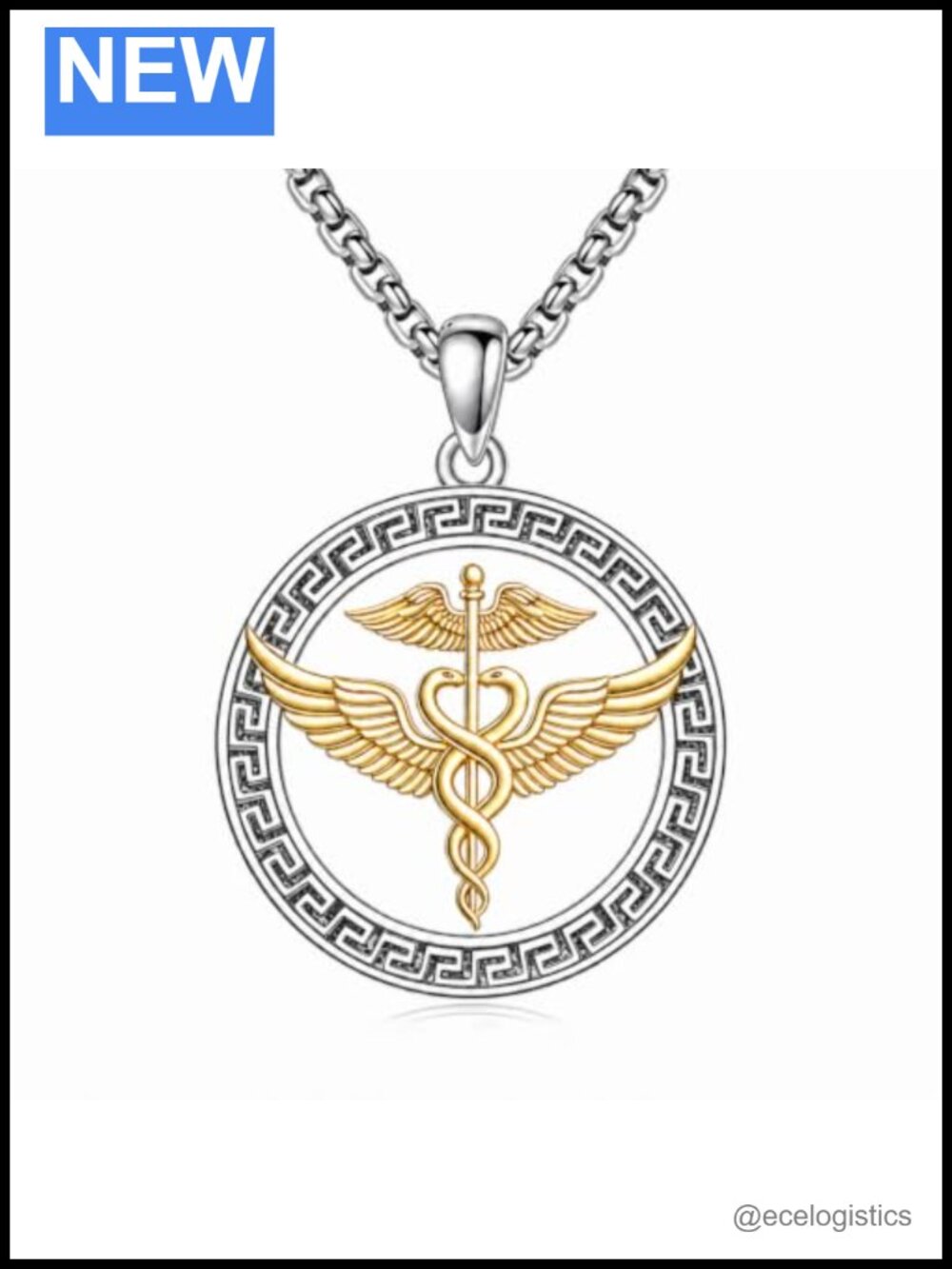 Caduceus Necklace Greek Amulet Copper Pendant Medical Gift Jewelry